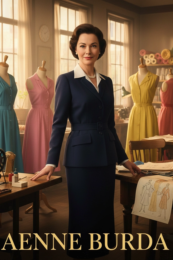 Aenne Burda Filmcover – elegante deutsche Frau in einem Modeatelier der 1950er Jahre