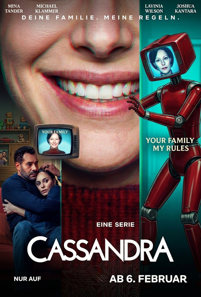 Cassandra 2026 Poster mit futuristischem Roboter und Familie in einer deutschen Science-Fiction-Thriller-Serie auf IPTV Germany